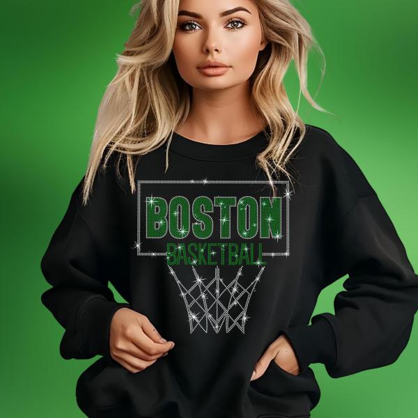Boston Rhinestone Basketball Shirt, Basketball Fan Gift, Basketball Mom Shirt, Team Retro Shirt, Unisex Sports Tee, Game Day Outfit