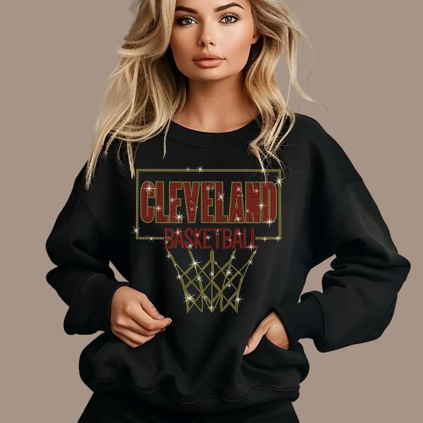 Cleveland Rhinestone Basketball Shirt, The Game Day Edit, Basketball Mom Tee, Vintage Retro Basketball Sportswear, Sunday Basketball Gift