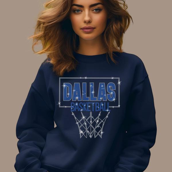 Dallas Rhinestone Basketball Shirt, Trendy Sweatshirt for Game Day Tailgating, Basketball fan Gift Tee, Summer Spring Fall Stylish Shirt