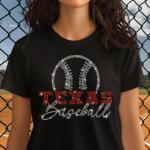 Texas Baseball Rhinestone T-Shirt, Retro Baseball Game Tee Shirt, Baseball Mom Shirt, Retro Team Support Shirt, For Women, Rangers Gift Her