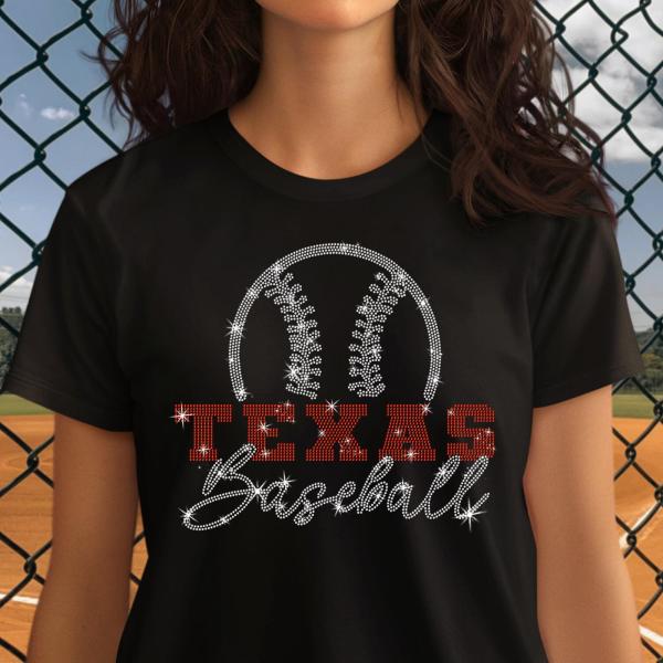 Texas Baseball Rhinestone T-Shirt, Retro Baseball Game Tee Shirt, Baseball Mom Shirt, Retro Team Support Shirt, For Women, Rangers Gift Her