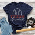 Texas Baseball Rhinestone T-Shirt, Retro Baseball Game Tee Shirt, Baseball Mom Shirt, Retro Team Support Shirt, For Women, Rangers Gift Her