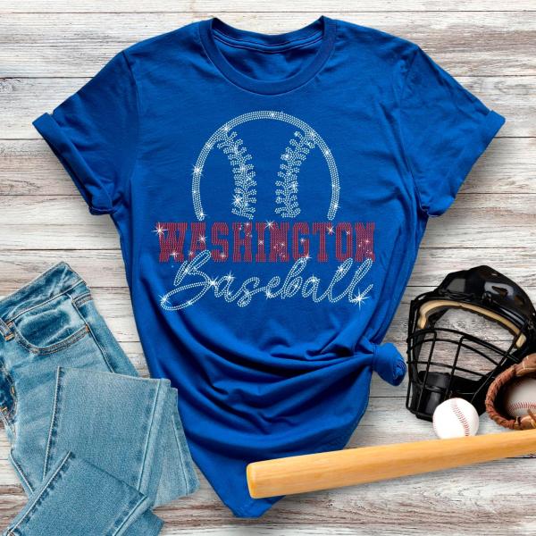 Washington Baseball Rhinestone T-Shirt, Game Day Shirt, Retro Sports Fan Tee, Mom Baseball Tee, Baseball Season Shirt, Unique Gift for Her