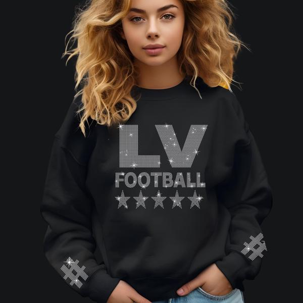 Las Vegas Rhinestone Shirt, Football Season Game Day Tee, Soft style Retro Champion Shirt, Casual Sportswear, Football Fan Gift for Her