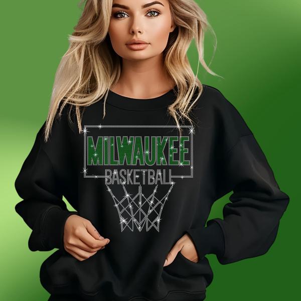 Milwaukee Rhinestone Basketball Shirt, Cute Vintage-Style Retro Basketball Shirt, Game Day Mom Shirt, Basketball Fan Gifts for Boys or Girls