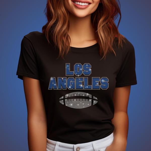 Los Angeles Glittering Rhinestone Shirt, Favorite Football Shirt, Game Day Casual Athletic Apparel, Unique Design Shiny Chic Sports Outfit