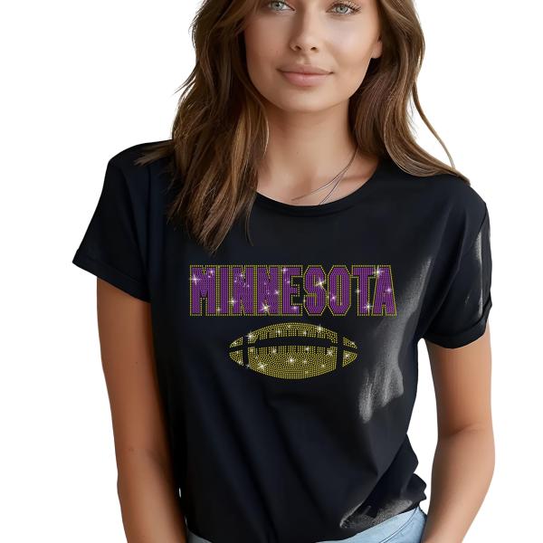 Minnesota Glittering Rhinestone Shirt, Football Fan Gift for Game Day, Casual Aesthetic Unique Design Shirt, Sports Gift for Your Bestie