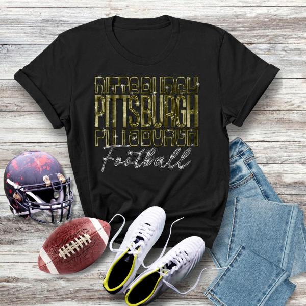 Pittsburgh  Gameday Rhinestone T-Shirt,  Sparkling Team Fan Shirt for Football Season, Retro Fall Shirt, Funny Trendy Shirt for Women or Men