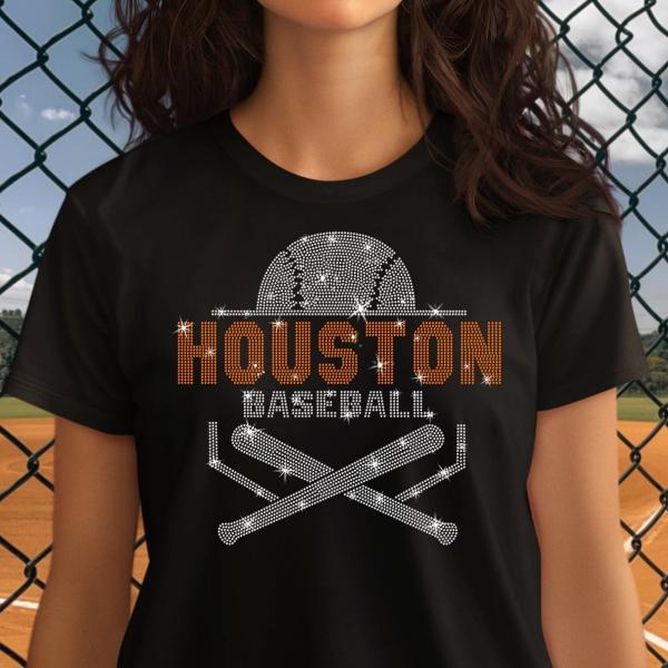 Houston Baseball Rhinestone T-Shirt, Retro Sports Fan Tee, Unisex Softstyle Tee, Baseball Favor Season Shirt, Baseball Mom Tee, Gift for Her
