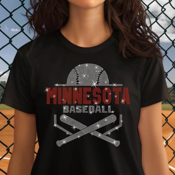 Minnesota Baseball Rhinestone T-Shirt, Baseball Fans Season Tee, Mom Baseball Tee, Vintage Glittering Baseball Top, Gift for Your Love One