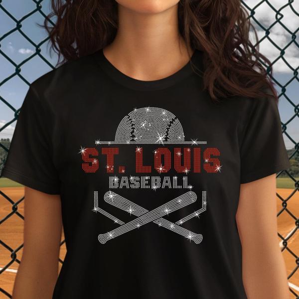 St.Louis Baseball Rhinestone T-Shirt, Baseball Fans Gift Idea, Gameday Shirt, Best Selling Top, Baseball Mom Shirt, Team Spirit Tee Shirt