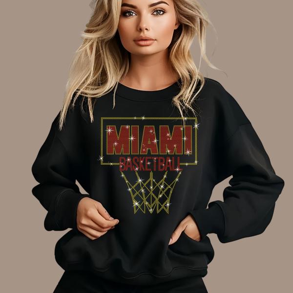Miami Rhinestone Basketball Shirt, Basketball Mom Shirt, Retro Vintage Style Sports Tee, Basketball Shirt Gift For Heat Fans, Gameday Shirt