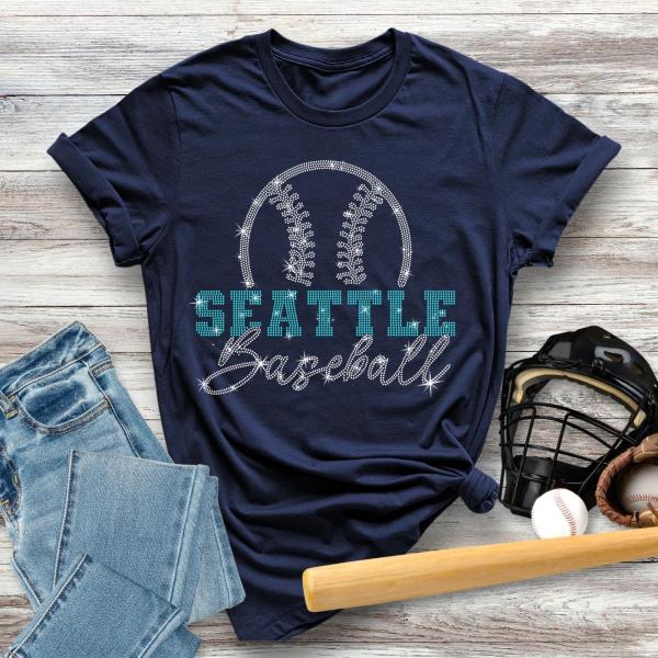 Seattle Baseball Rhinestone T-Shirt, Game Day Bling Shirt, Retro Team Support Shirt, Baseball Fan Shirt, Mom Baseball Tee, Gift for Her