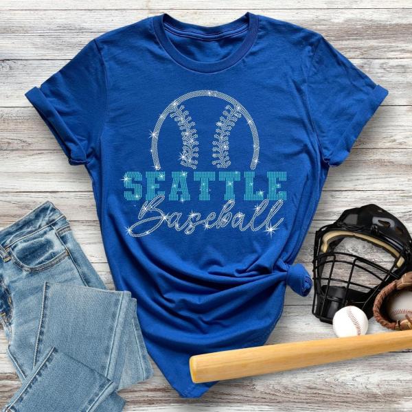 Seattle Baseball Rhinestone T-Shirt, Game Day Bling Shirt, Retro Team Support Shirt, Baseball Fan Shirt, Mom Baseball Tee, Gift for Her