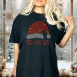 Ho Ho Ho Santa Hat Rhinestone T-Shirt, Xmas Favorite Groovy Design Glitter Tee, Christmas Holiday Bling Shirt, Funny Christmas Gift