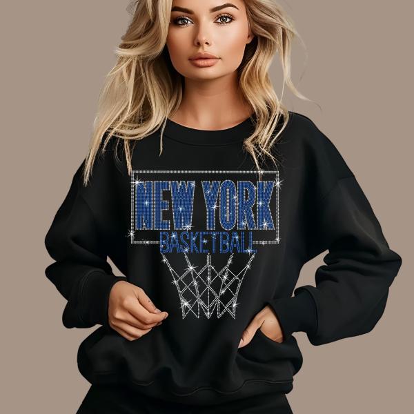New York Rhinestone Basketball Shirt, Retro Team Shirt, Unique Design Game Day Shirt, Unisex Casual Wear,  Fan Gift for Him or Her