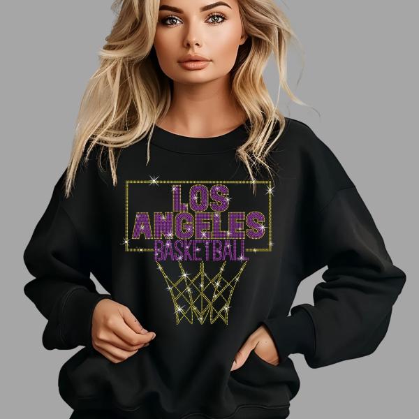 Los Angeles Rhinestone Basketball Shirt,  Basketball Mom Shirt for Game Day, Retro Unisex Sports Streetwear, Fan Gift For Men or Ladies