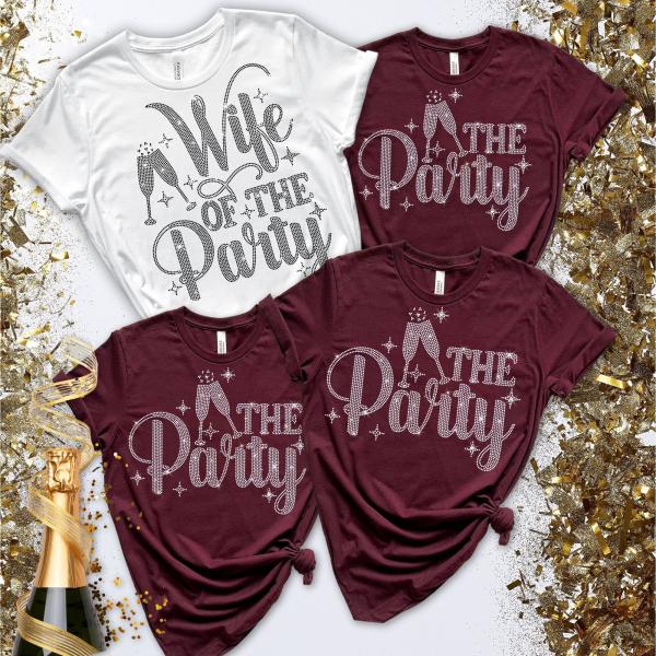 Wife of the Party Rhinestone Shirt, Retro Batch Shirts, Bridal Party Shirts, Wedding Party Shirts, Comfort Colors Bachelorette Shirts