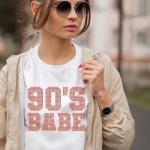 90s Babe Rhinestone T-Shirt, 90s Party Matching Shirt, Chic Vintage Designed Eye-Catching Shirt, Combine Elegance with Retro Fashion