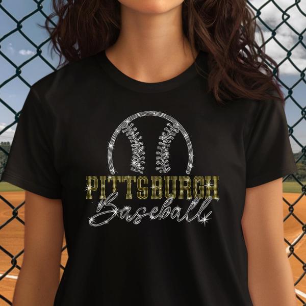 Pittsburgh Baseball Rhinestone T-Shirt, Fans Favorite Sports Shirt, Baseball Mom Tee, Baseball Team Retro Shirt, Best Gift For Best Friend