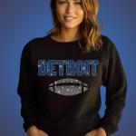 Detroit Glittering Rhinestone Shirt, Trendy Football Retro Shirt, Dazzling Design Shiny Chic Tee, Game Day Shirt For Women and Men