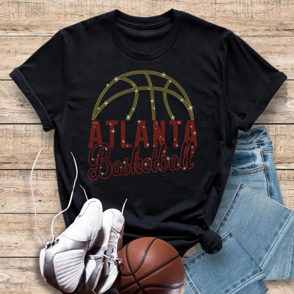 Atlanta Basketball Game Day Team Rhinestone Spirit T-Shirt, Cool Basketball Mom Shirt, Unisex Soft Cotton Shirt Gift For Sports Lover