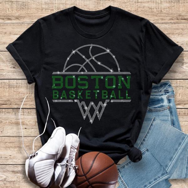 Boston Basketball Sports Team Retro Rhinestone T-Shirt, Athletic Aesthetic Style Modern Shirt, Unisex Lovely Fan Gift For Women or Men
