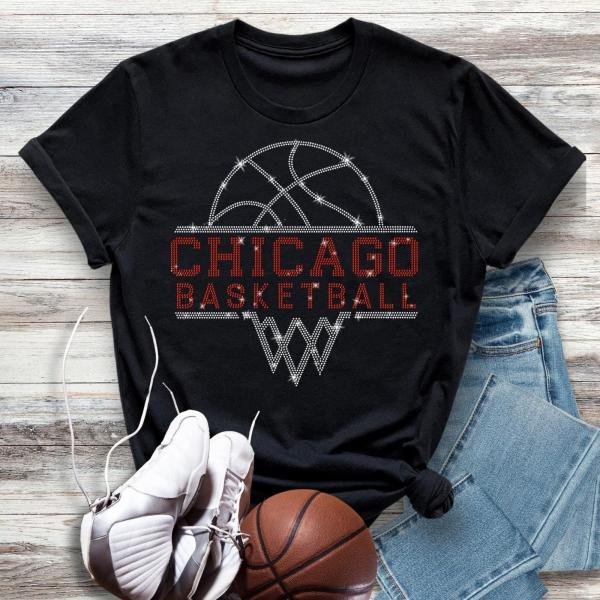 Chicago Basketball Sports Team Rhinestone T-Shirt, Comfort Colors Game Day Shirt, Vintage Mama Tee, Unique Design Shirt For Sports Lover
