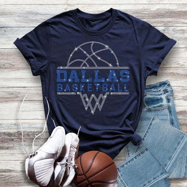 Dallas Basketball Sports Team Rhinestone T-Shirt, Games Season Shirt, Playoff Shirt For Fans, Game Night Shirt, Basketball Mama Shirt