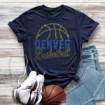 Denver Basketball Game Day Rhinestone Shirt, Gift For Fan Christmas T-Shirt, Team Fans Dazzling Sport Shirt, Basketball Champs Retro Shirt