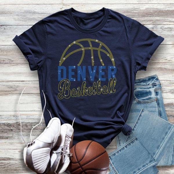 Denver Basketball Game Day Rhinestone Shirt, Gift For Fan Christmas T-Shirt, Team Fans Dazzling Sport Shirt, Basketball Champs Retro Shirt
