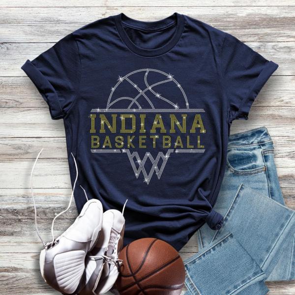 Indiana Basketball Sports Team Rhinestone T-Shirt, Perfect Gift for Die-hard Fans, Unisex Vintage Style Shirt, Sports Fans Apparel