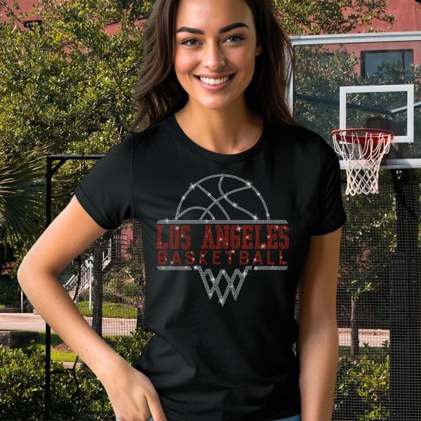 Los Angeles  Basketball Sports Team Retro Rhinestone T-Shirt, Unisex Heavy Cotton Tee,  Basketball Memorabilia Fan Gift For Men or Ladies