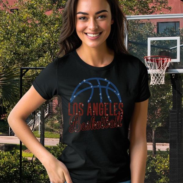 Los Angeles Basketball Game Day Rhinestone T-Shirt, Team Spirit Tee, Sports Lover Gift Shirt, Player Unisex Shirt, Basketball Team Hoodie