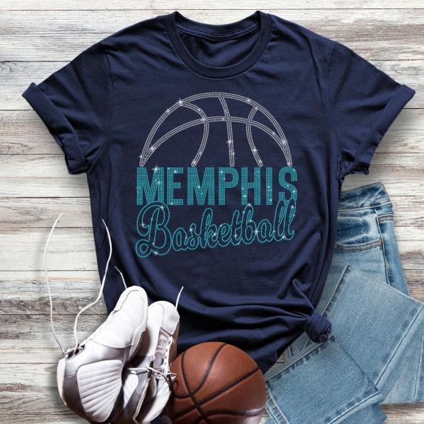 Memphis Basketball Game Day Rhinestone T-Shirt, High-Quality Shirt for Sports Lovers, Soft and Cozy Tailgating Shirt, Favorite Unisex Gift