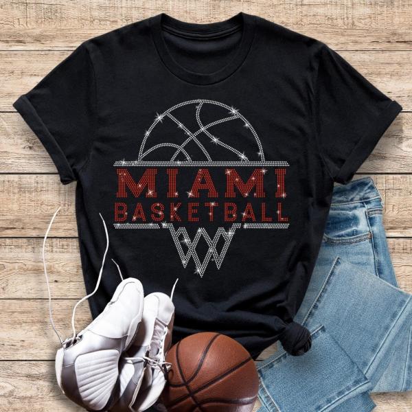 Miami Basketball Sports Team Retro Rhinestone T-Shirt, High-Quality Custom Design Fan Gift, Basketball Mom Shirt, Soft Cozy Unisex Sweater