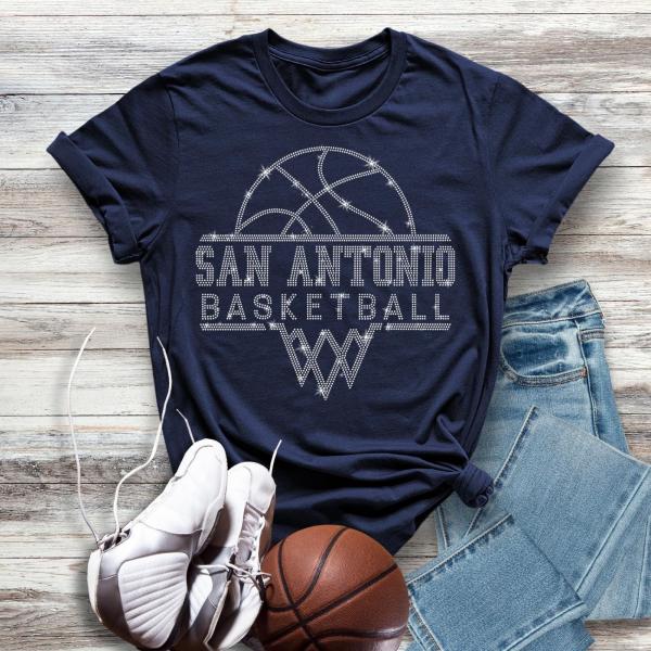San Antonio Basketball Sports Team Rhinestone T-Shirt, Ladies Retro Sports Shirt, Unisex Heavy Cotton Shirt Gift For Him or Her