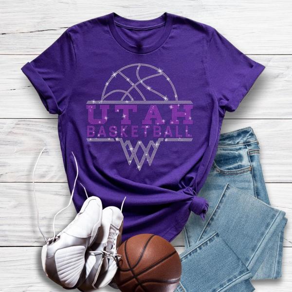 Utah Basketball Sports Team Rhinestone T-Shirt, Fans Game Day Cheering Shirt, Best Shirt Gift Ever for Sports Mom or Dad