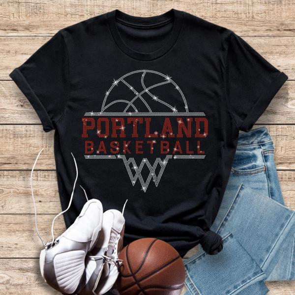 Portland Basketball Sports Team Rhinestone T-Shirt, Teams Fan Cheer Matching Shirt, Best Shirt Gift Ever for Sports Mom or Dad