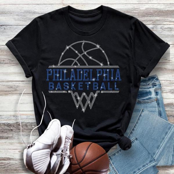 Philadelphia Basketball Sports Team Rhinestone T-Shirt, Team Mascot Tee, Unisex Shirt Gift For Women,  Game Day Spirit  Premium Cotton Shirt