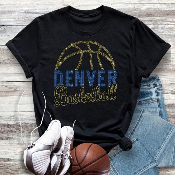 Denver Basketball Game Day Rhinestone Shirt, Gift For Fan Christmas T-Shirt, Team Fans Dazzling Sport Shirt, Basketball Champs Retro Shirt