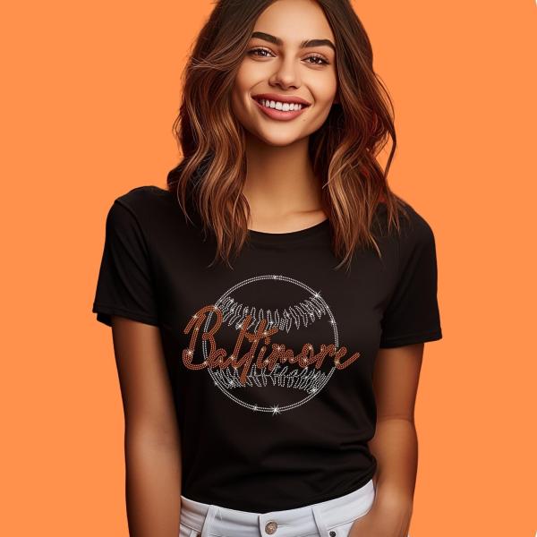 Baltimore Rhinestone Shirt, Trendy Cute Baseball Game Day Shirt, Team Mascot Sweatshirt, Sports Unisex Tee, Gift For Dad or Mom