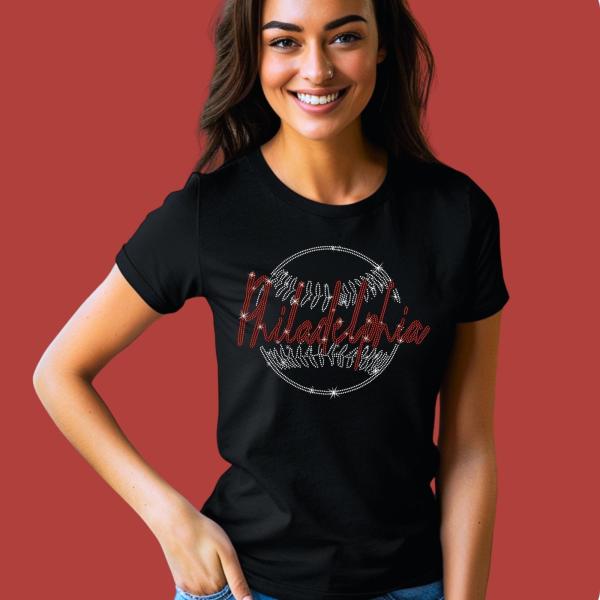 Philadelphia Rhinestone Shirt, Trendy Baseball Apparel, Retro Baseball Shirt, Comfort Color Aesthetic Sport Shirt, Team Fans Christmas Gift