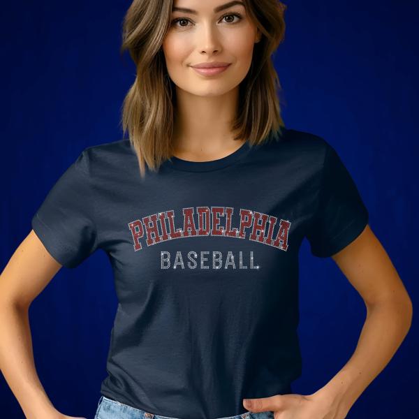 Philadelphia Rhinestone Shirt, Baseball Lovers Unisex Shirt, Christmas Tee Gift for Fans, Game Day Sports Apparel For Her or Him