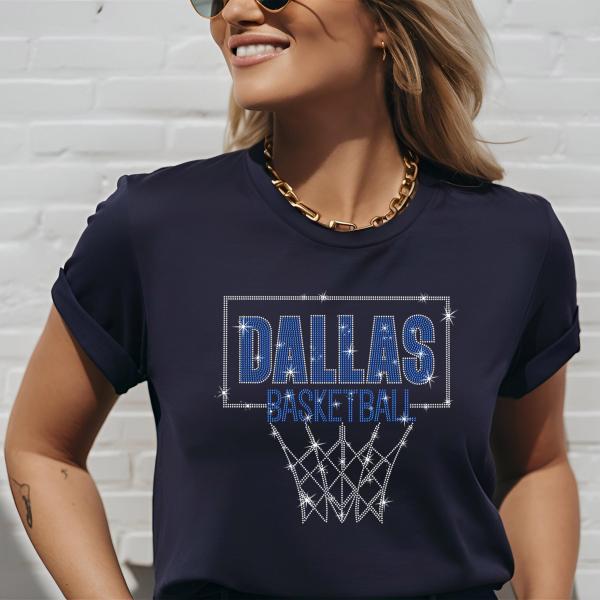 Dallas Rhinestone Basketball Shirt, Trendy Sweatshirt for Game Day Tailgating, Basketball fan Gift Tee, Summer Spring Fall Stylish Shirt