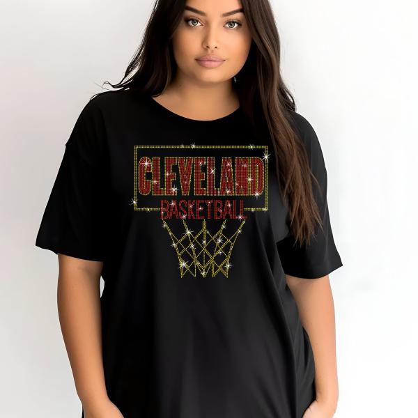 Cleveland Rhinestone Basketball Shirt, The Game Day Edit, Basketball Mom Tee, Vintage Retro Basketball Sportswear, Sunday Basketball Gift