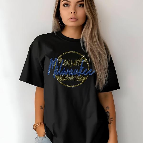 Milwaukee Rhinestone Shirt, Baseball Champion Shirt, Cute Women Baseball Outfit, Game Day Athletic Chic Unisex Shirt, Aesthetic Gift for Her