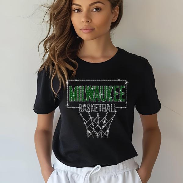 Milwaukee Rhinestone Basketball Shirt, Cute Vintage-Style Retro Basketball Shirt, Game Day Mom Shirt, Basketball Fan Gifts for Boys or Girls