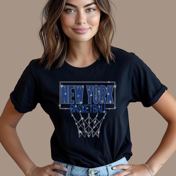New York Rhinestone Basketball Shirt, Retro Team Shirt, Unique Design Game Day Shirt, Unisex Casual Wear,  Fan Gift for Him or Her