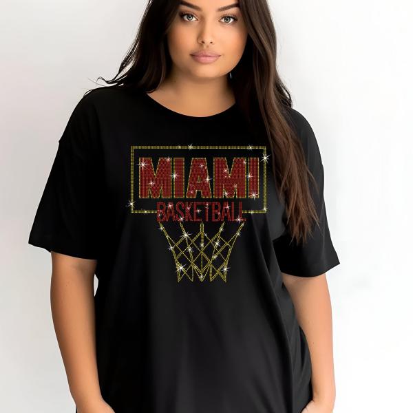 Miami Rhinestone Basketball Shirt, Basketball Mom Shirt, Retro Vintage Style Sports Tee, Basketball Shirt Gift For Heat Fans, Gameday Shirt